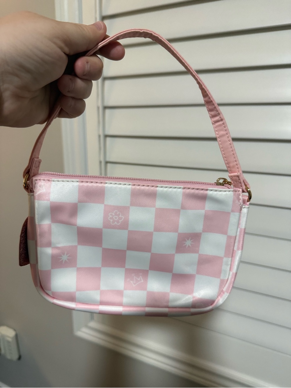 Pink Checkerboard Mini Shoulder Bag small. For kids with cute keychain